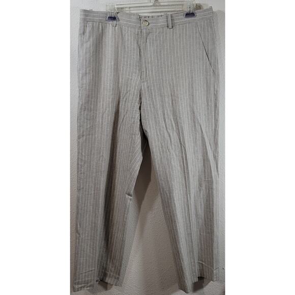 Perry Ellis Women's Tan White Pinstriped Dress Pants 34/30 Lightweight Flowy - Picture 1 of 6